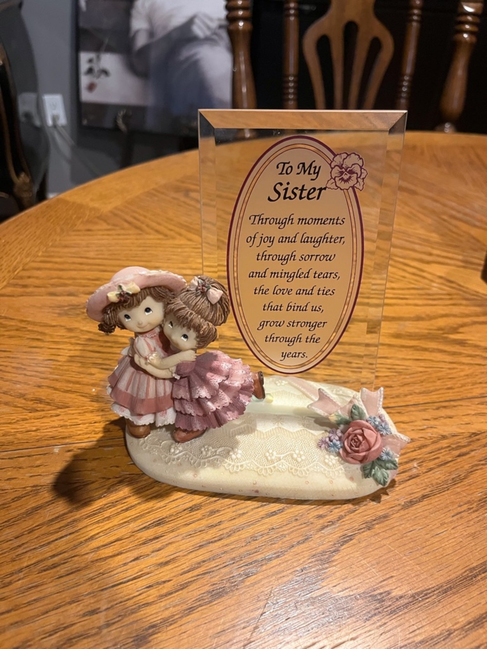 To My Sister Pink Figurine and Glass Plaque - Sentimental Home Decor